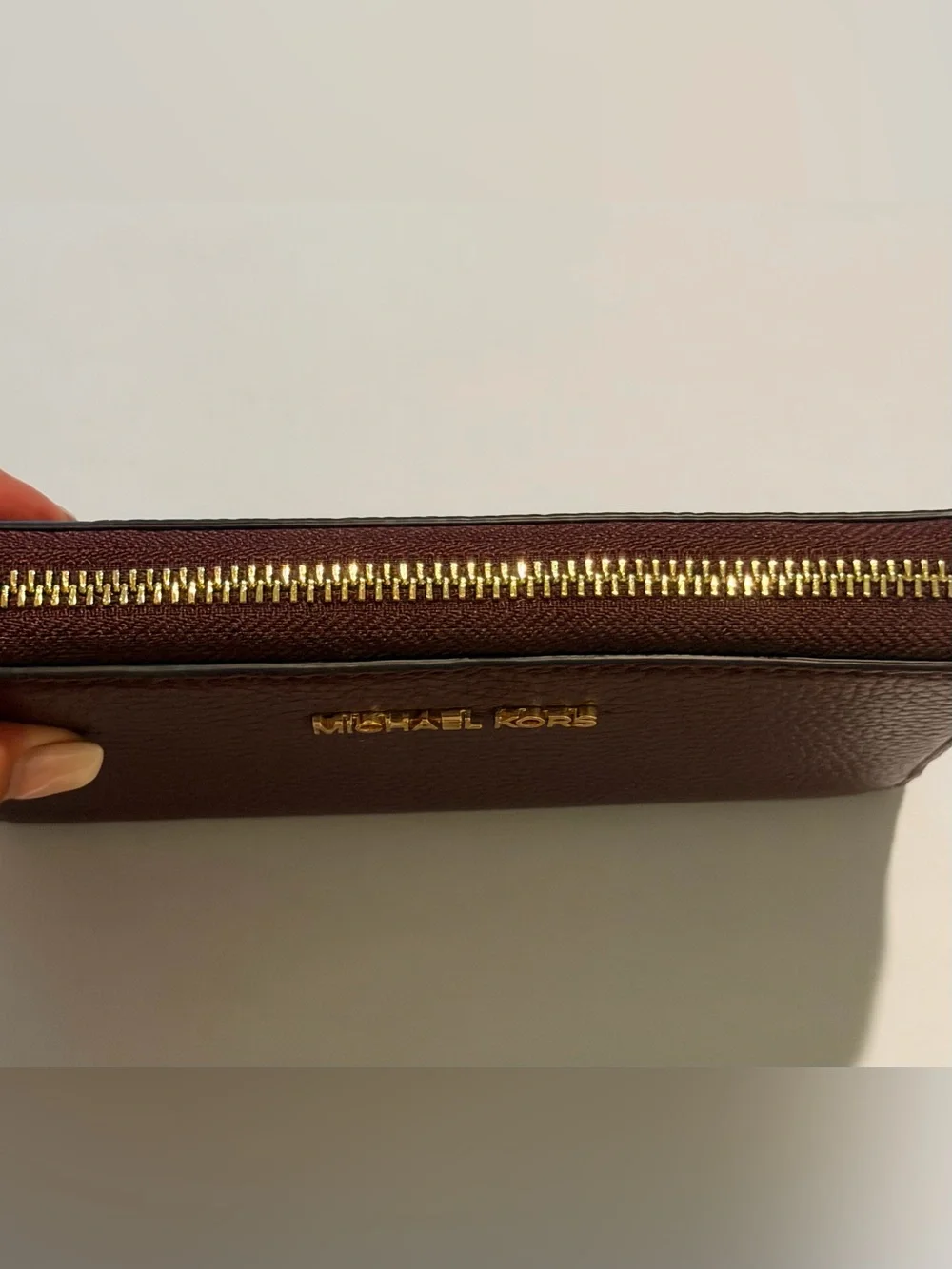 New Michael Kors Pebbled Leather Zip Wristlet Wallet in Burgundy Wine